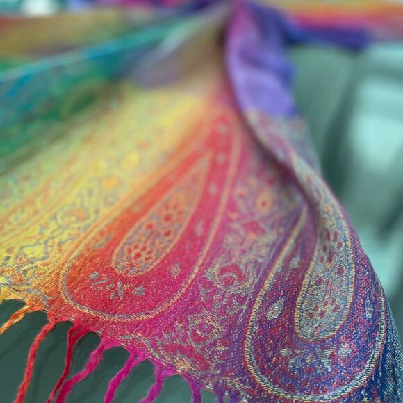 Bright Rainbow Paisley Pashmina Scarf Festival Shawl Women Head Wraps Boho Chic - Picture 2 of 4